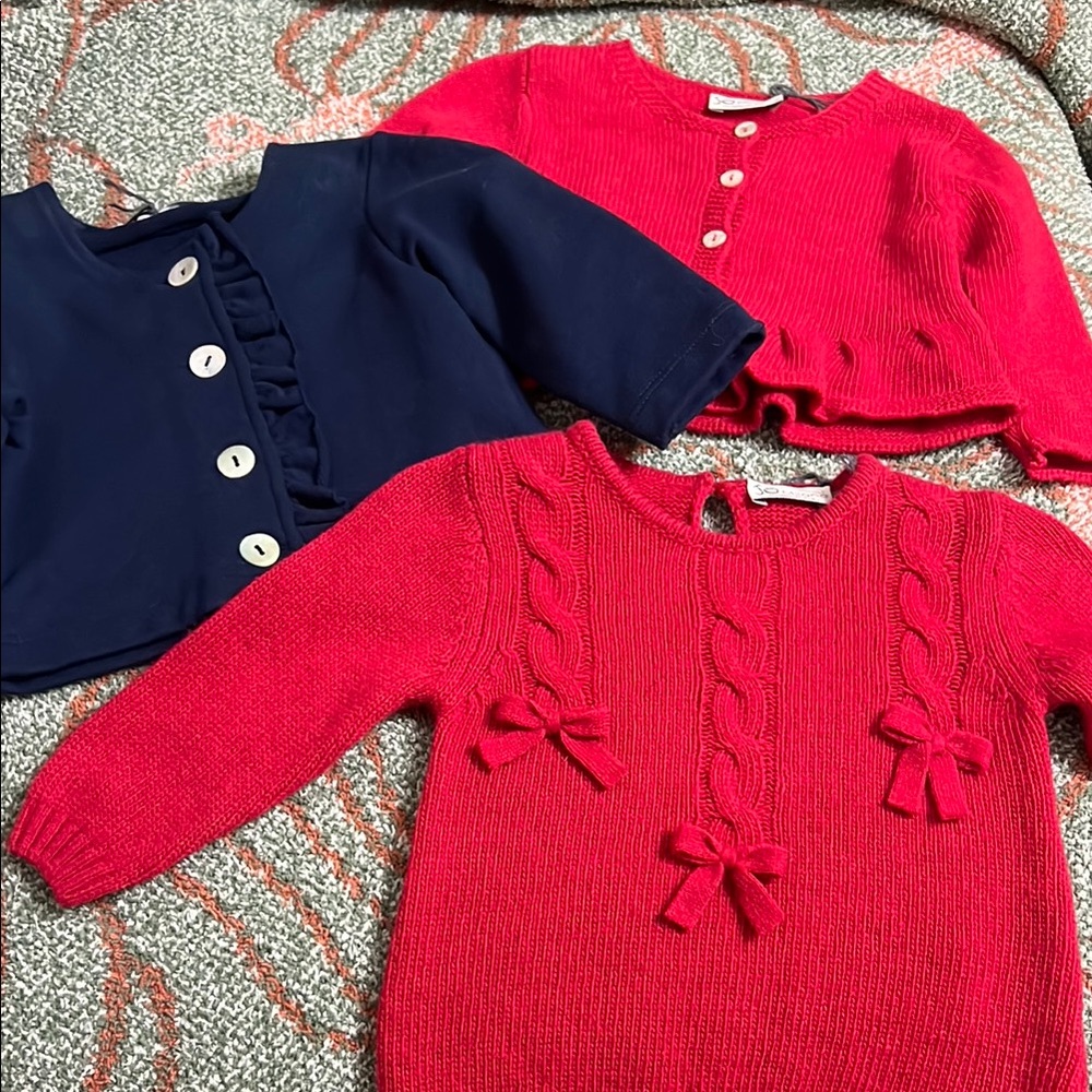 J.O Milano Italian Brand Toddler Girls Knit Sweater Set - Red & Navy